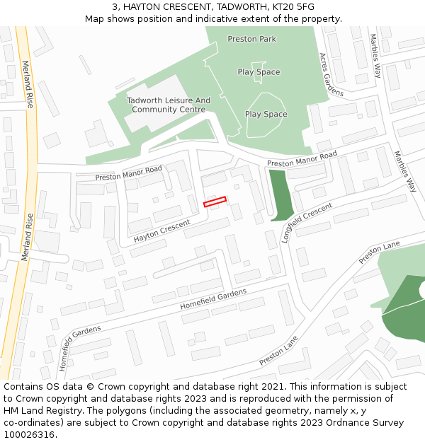 3, HAYTON CRESCENT, TADWORTH, KT20 5FG: Location map and indicative extent of plot