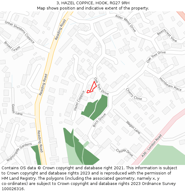 3, HAZEL COPPICE, HOOK, RG27 9RH: Location map and indicative extent of plot
