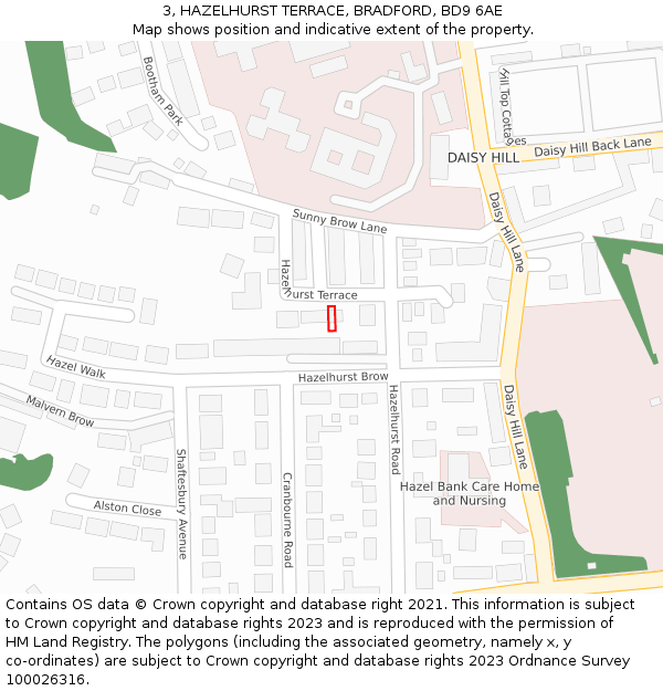 3, HAZELHURST TERRACE, BRADFORD, BD9 6AE: Location map and indicative extent of plot