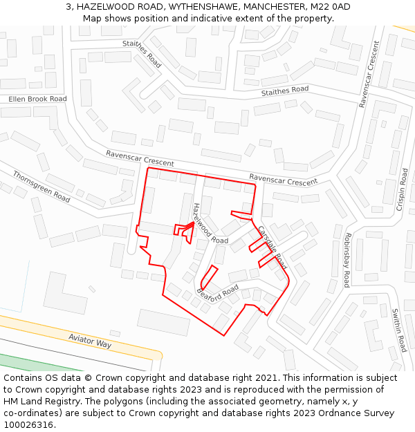 3, HAZELWOOD ROAD, WYTHENSHAWE, MANCHESTER, M22 0AD: Location map and indicative extent of plot
