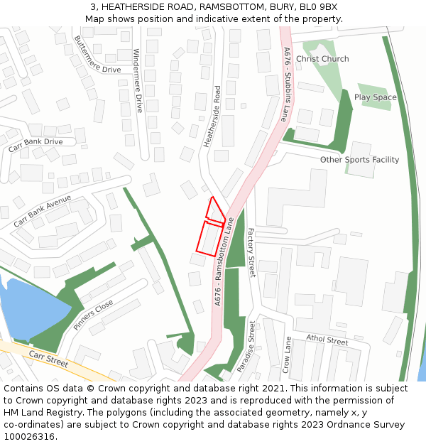 3, HEATHERSIDE ROAD, RAMSBOTTOM, BURY, BL0 9BX: Location map and indicative extent of plot