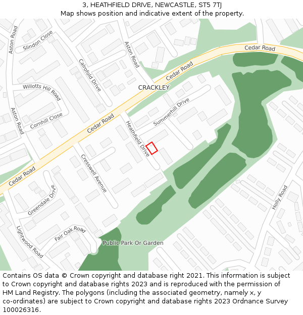 3, HEATHFIELD DRIVE, NEWCASTLE, ST5 7TJ: Location map and indicative extent of plot