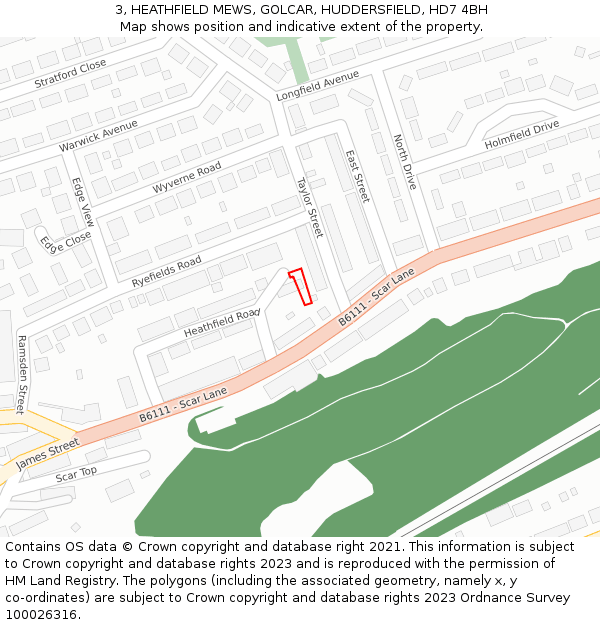 3, HEATHFIELD MEWS, GOLCAR, HUDDERSFIELD, HD7 4BH: Location map and indicative extent of plot