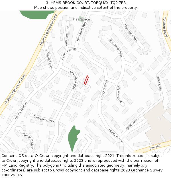 3, HEMS BROOK COURT, TORQUAY, TQ2 7RR: Location map and indicative extent of plot