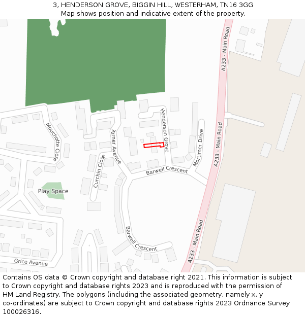 3, HENDERSON GROVE, BIGGIN HILL, WESTERHAM, TN16 3GG: Location map and indicative extent of plot