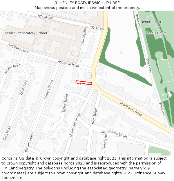 3, HENLEY ROAD, IPSWICH, IP1 3SE: Location map and indicative extent of plot