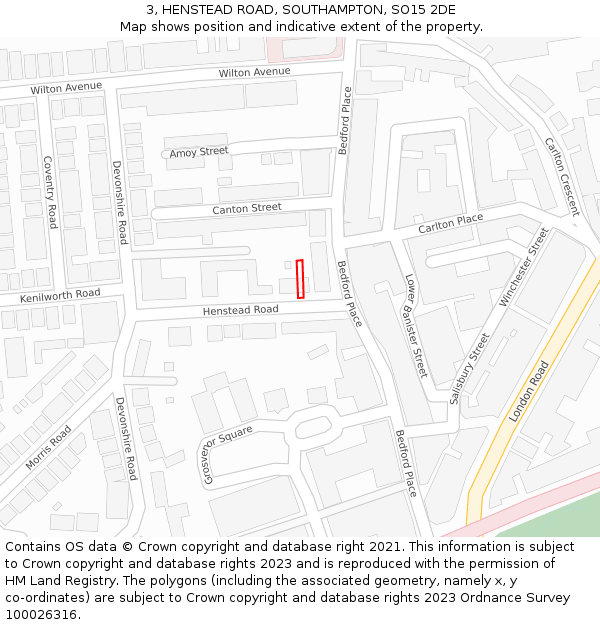 3, HENSTEAD ROAD, SOUTHAMPTON, SO15 2DE: Location map and indicative extent of plot