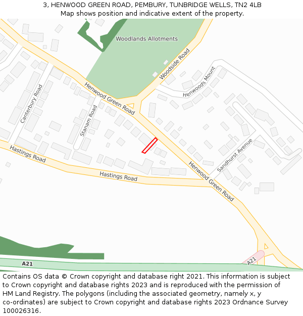 3, HENWOOD GREEN ROAD, PEMBURY, TUNBRIDGE WELLS, TN2 4LB: Location map and indicative extent of plot