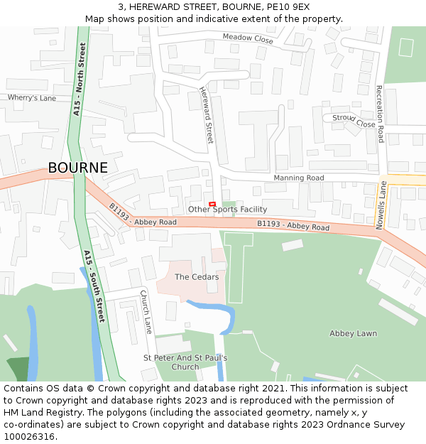 3, HEREWARD STREET, BOURNE, PE10 9EX: Location map and indicative extent of plot