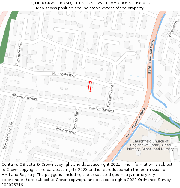 3, HERONGATE ROAD, CHESHUNT, WALTHAM CROSS, EN8 0TU: Location map and indicative extent of plot
