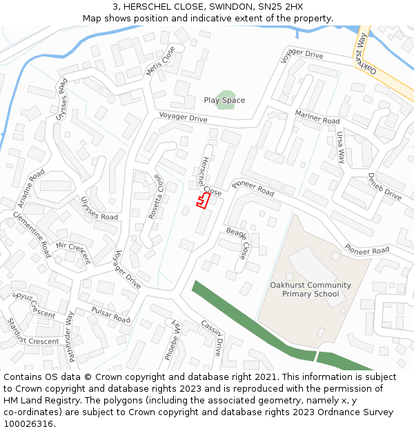 3, HERSCHEL CLOSE, SWINDON, SN25 2HX: Location map and indicative extent of plot