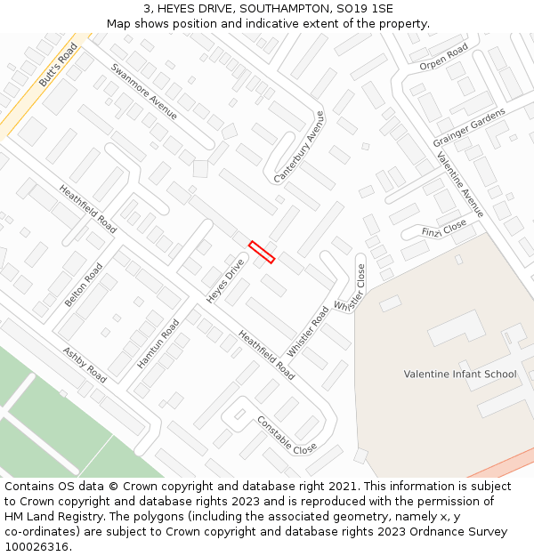 3, HEYES DRIVE, SOUTHAMPTON, SO19 1SE: Location map and indicative extent of plot