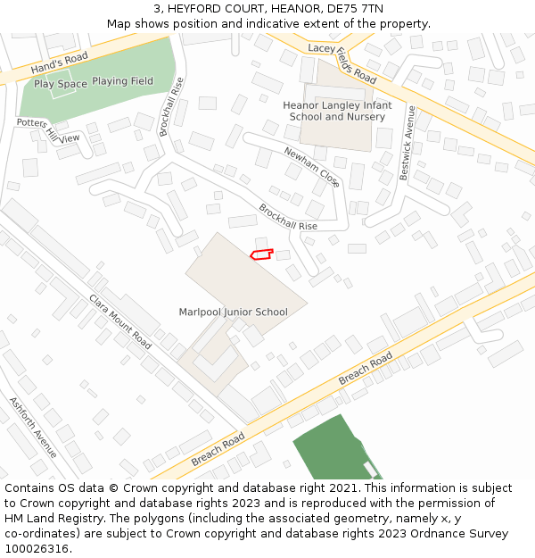 3, HEYFORD COURT, HEANOR, DE75 7TN: Location map and indicative extent of plot
