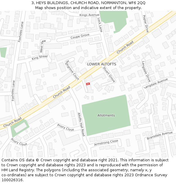 3, HEYS BUILDINGS, CHURCH ROAD, NORMANTON, WF6 2QQ: Location map and indicative extent of plot