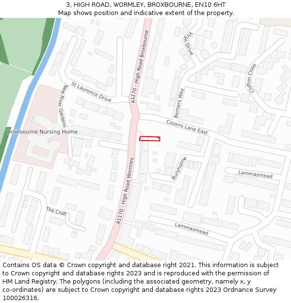 3, HIGH ROAD, WORMLEY, BROXBOURNE, EN10 6HT: Location map and indicative extent of plot