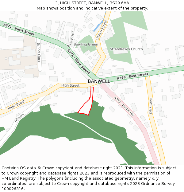 3, HIGH STREET, BANWELL, BS29 6AA: Location map and indicative extent of plot