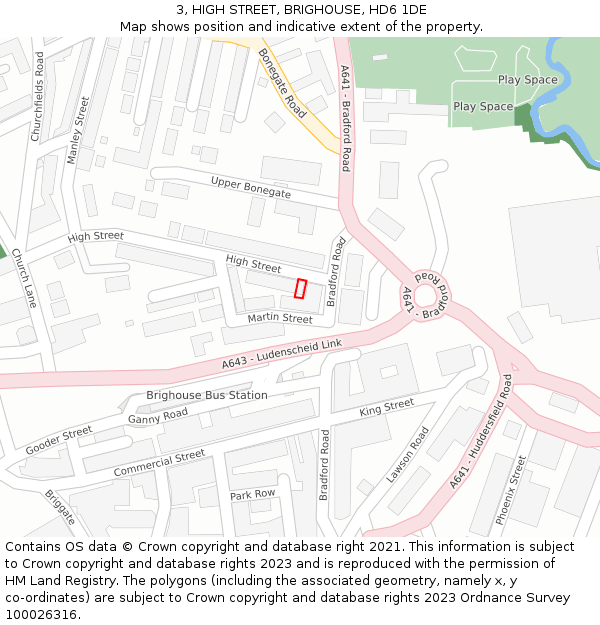 3, HIGH STREET, BRIGHOUSE, HD6 1DE: Location map and indicative extent of plot
