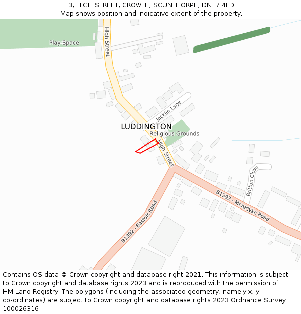3, HIGH STREET, CROWLE, SCUNTHORPE, DN17 4LD: Location map and indicative extent of plot