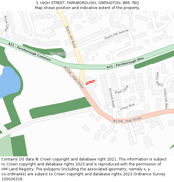 3, HIGH STREET, FARNBOROUGH, ORPINGTON, BR6 7BQ: Location map and indicative extent of plot