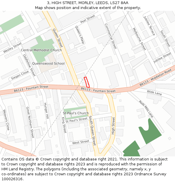 3, HIGH STREET, MORLEY, LEEDS, LS27 8AA: Location map and indicative extent of plot