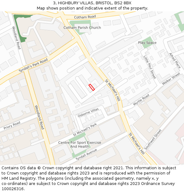 3, HIGHBURY VILLAS, BRISTOL, BS2 8BX: Location map and indicative extent of plot