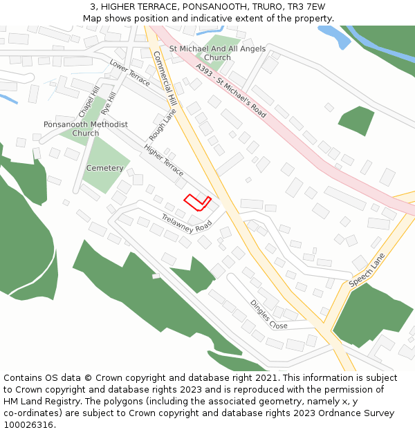 3, HIGHER TERRACE, PONSANOOTH, TRURO, TR3 7EW: Location map and indicative extent of plot