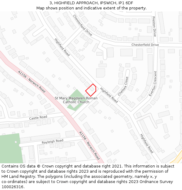 3, HIGHFIELD APPROACH, IPSWICH, IP1 6DF: Location map and indicative extent of plot