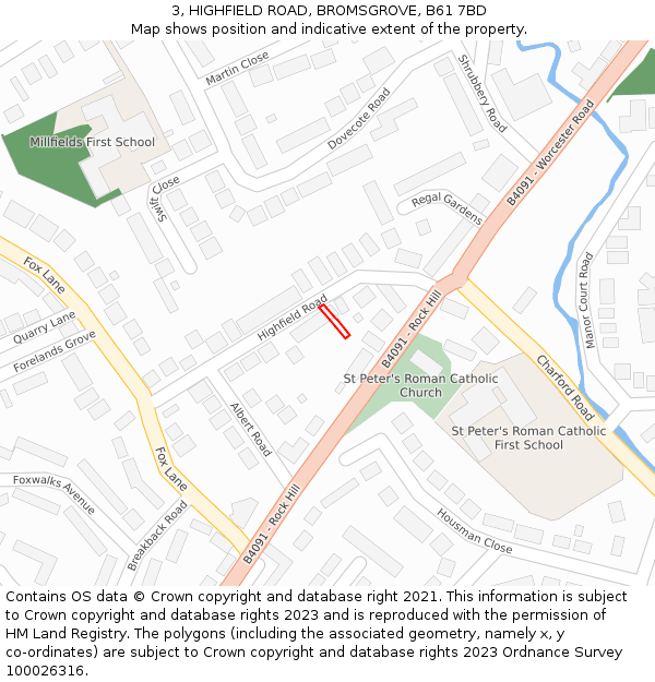 3, HIGHFIELD ROAD, BROMSGROVE, B61 7BD: Location map and indicative extent of plot