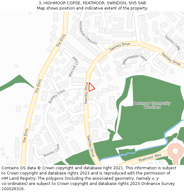 3, HIGHMOOR COPSE, PEATMOOR, SWINDON, SN5 5AB: Location map and indicative extent of plot