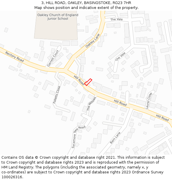 3, HILL ROAD, OAKLEY, BASINGSTOKE, RG23 7HR: Location map and indicative extent of plot