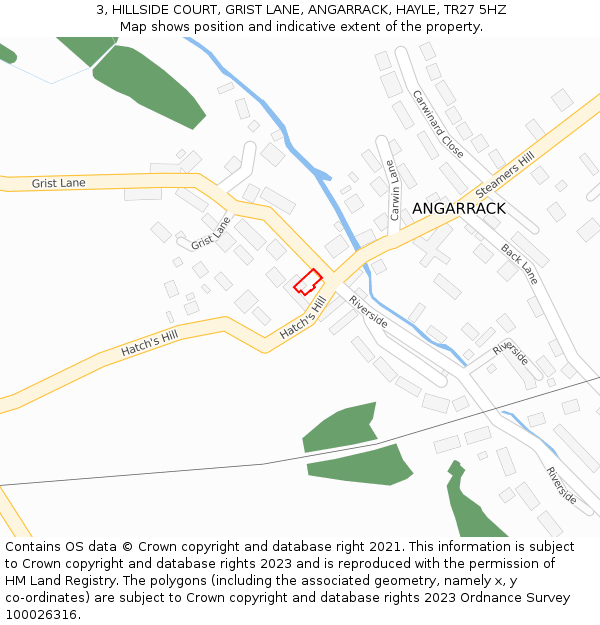 3, HILLSIDE COURT, GRIST LANE, ANGARRACK, HAYLE, TR27 5HZ: Location map and indicative extent of plot