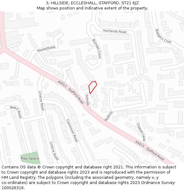 3, HILLSIDE, ECCLESHALL, STAFFORD, ST21 6JZ: Location map and indicative extent of plot