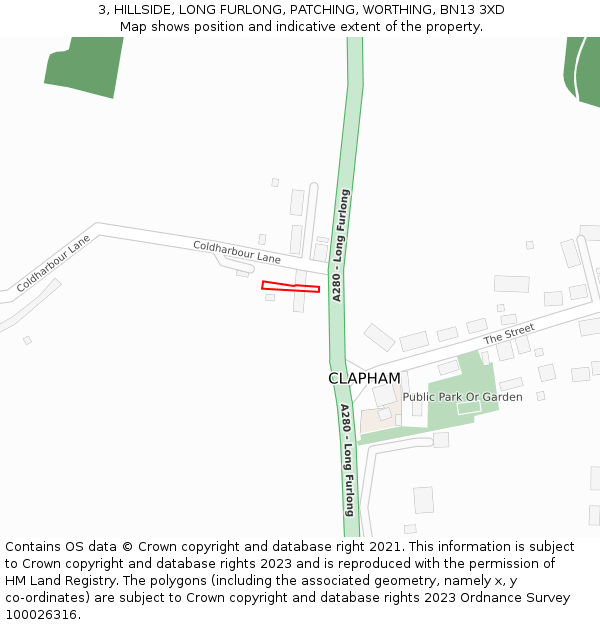 3, HILLSIDE, LONG FURLONG, PATCHING, WORTHING, BN13 3XD: Location map and indicative extent of plot