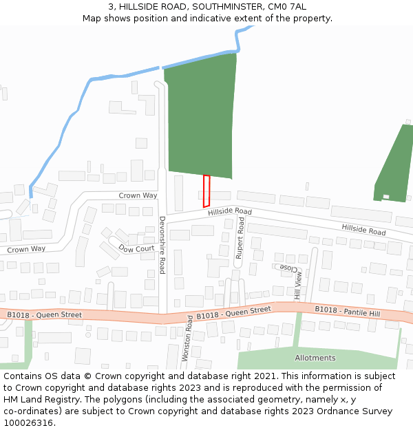 3, HILLSIDE ROAD, SOUTHMINSTER, CM0 7AL: Location map and indicative extent of plot