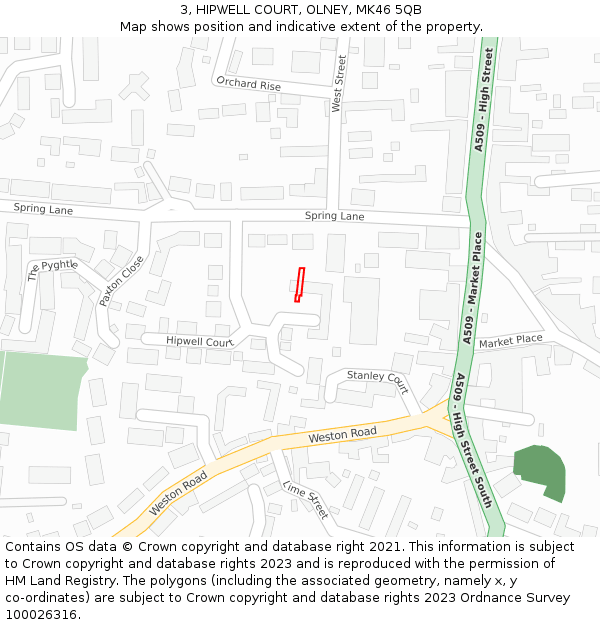 3, HIPWELL COURT, OLNEY, MK46 5QB: Location map and indicative extent of plot