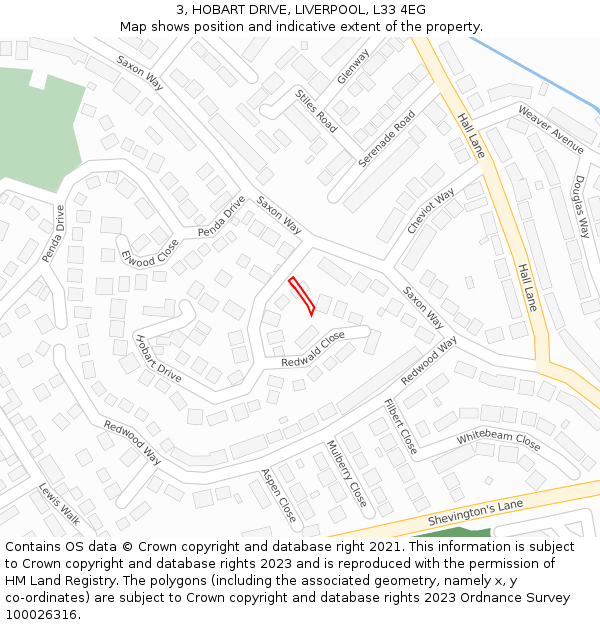 3, HOBART DRIVE, LIVERPOOL, L33 4EG: Location map and indicative extent of plot