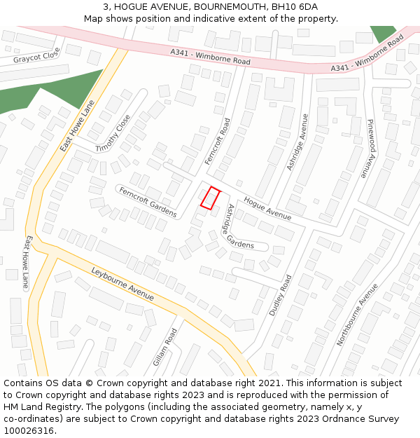 3, HOGUE AVENUE, BOURNEMOUTH, BH10 6DA: Location map and indicative extent of plot