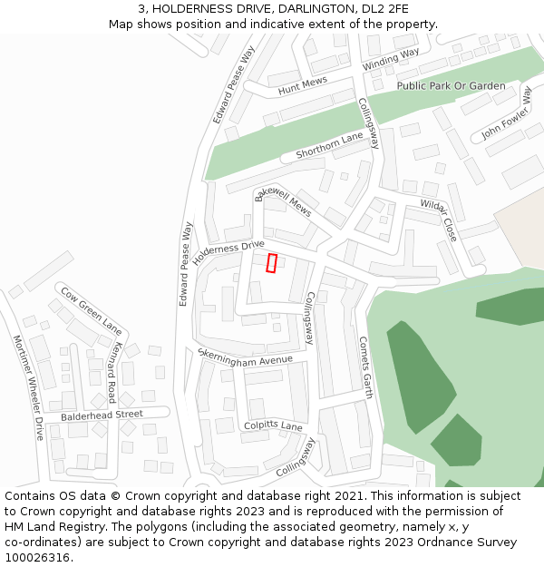 3, HOLDERNESS DRIVE, DARLINGTON, DL2 2FE: Location map and indicative extent of plot