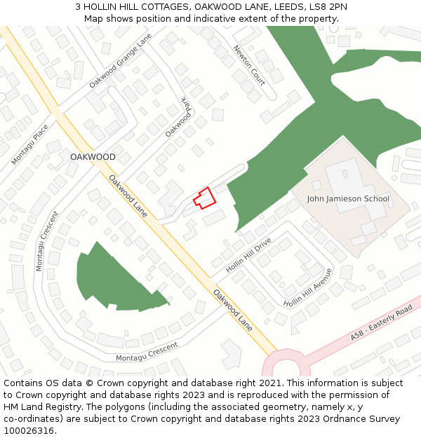 3 HOLLIN HILL COTTAGES, OAKWOOD LANE, LEEDS, LS8 2PN: Location map and indicative extent of plot