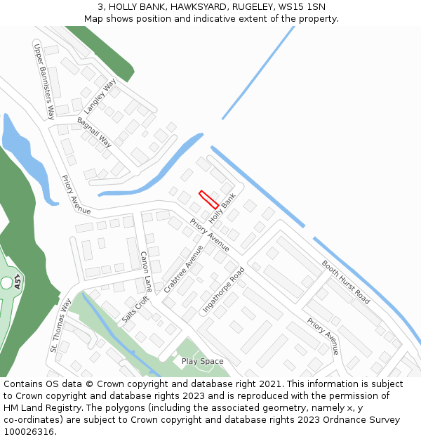 3, HOLLY BANK, HAWKSYARD, RUGELEY, WS15 1SN: Location map and indicative extent of plot