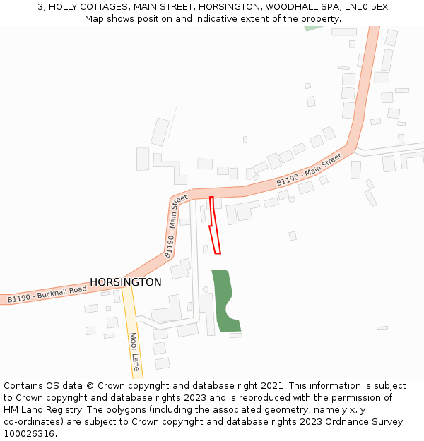 3, HOLLY COTTAGES, MAIN STREET, HORSINGTON, WOODHALL SPA, LN10 5EX: Location map and indicative extent of plot