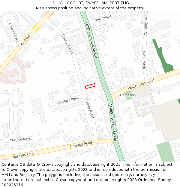 3, HOLLY COURT, SWAFFHAM, PE37 7HG: Location map and indicative extent of plot