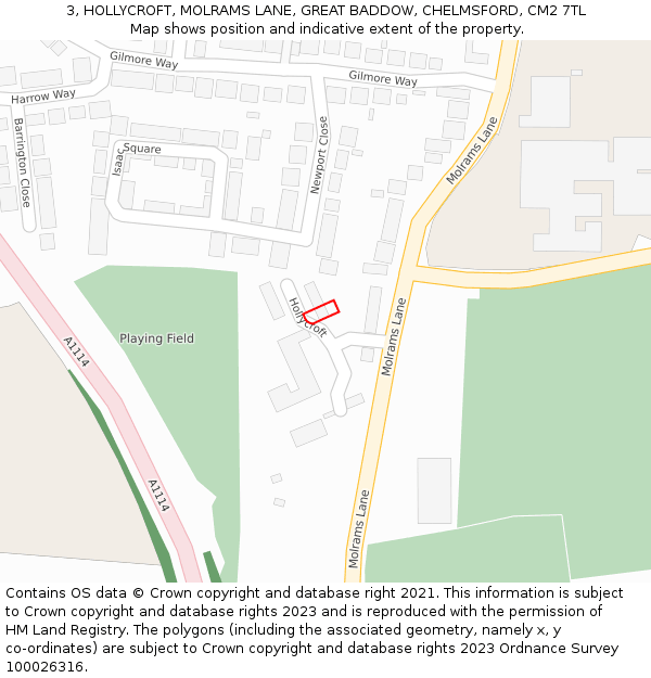 3, HOLLYCROFT, MOLRAMS LANE, GREAT BADDOW, CHELMSFORD, CM2 7TL: Location map and indicative extent of plot