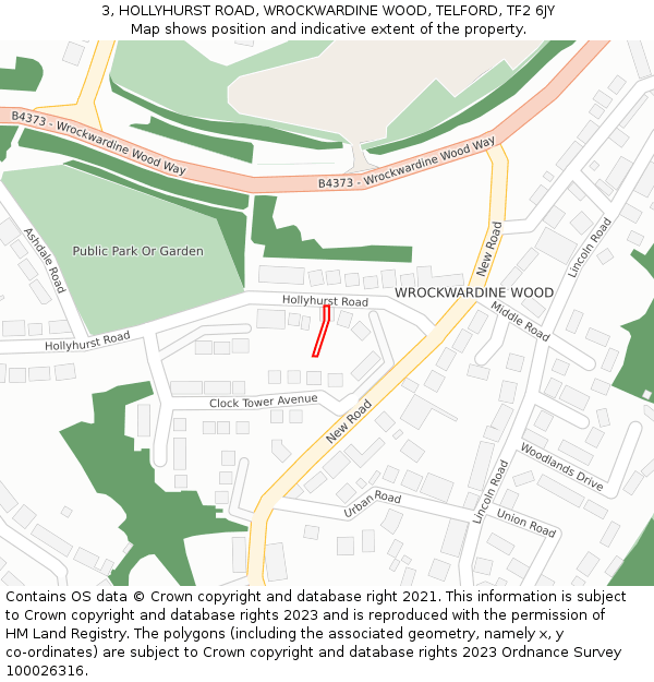 3, HOLLYHURST ROAD, WROCKWARDINE WOOD, TELFORD, TF2 6JY: Location map and indicative extent of plot