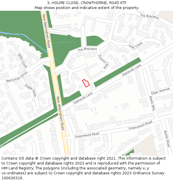 3, HOLME CLOSE, CROWTHORNE, RG45 6TF: Location map and indicative extent of plot