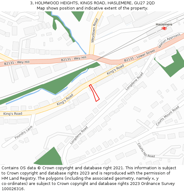 3, HOLMWOOD HEIGHTS, KINGS ROAD, HASLEMERE, GU27 2QD: Location map and indicative extent of plot