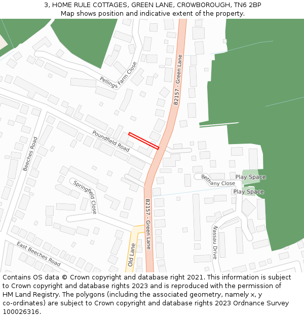 3, HOME RULE COTTAGES, GREEN LANE, CROWBOROUGH, TN6 2BP: Location map and indicative extent of plot