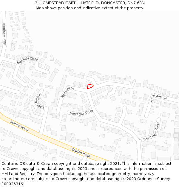 3, HOMESTEAD GARTH, HATFIELD, DONCASTER, DN7 6RN: Location map and indicative extent of plot