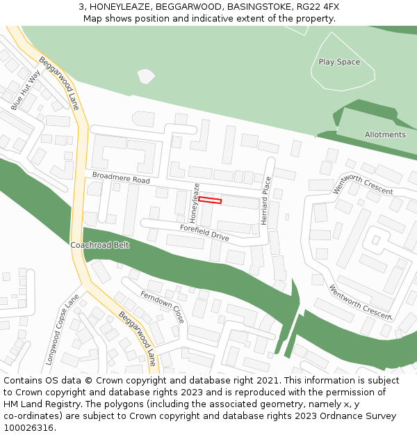 3, HONEYLEAZE, BEGGARWOOD, BASINGSTOKE, RG22 4FX: Location map and indicative extent of plot