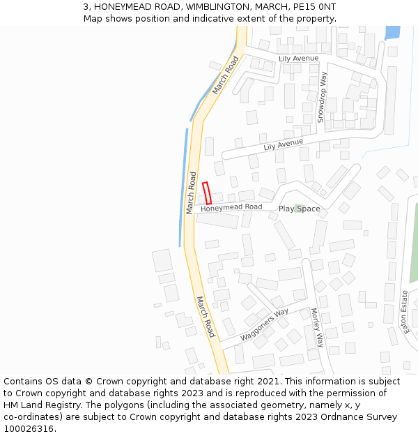 3, HONEYMEAD ROAD, WIMBLINGTON, MARCH, PE15 0NT: Location map and indicative extent of plot
